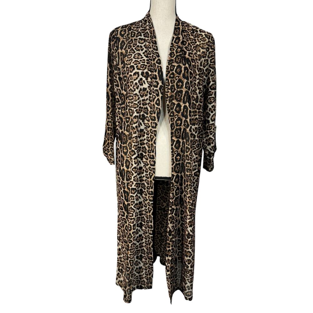 Ember X-Large Midi Kimono Leopard Print Stretch Slits 3/4 Sleeves Lightweight
